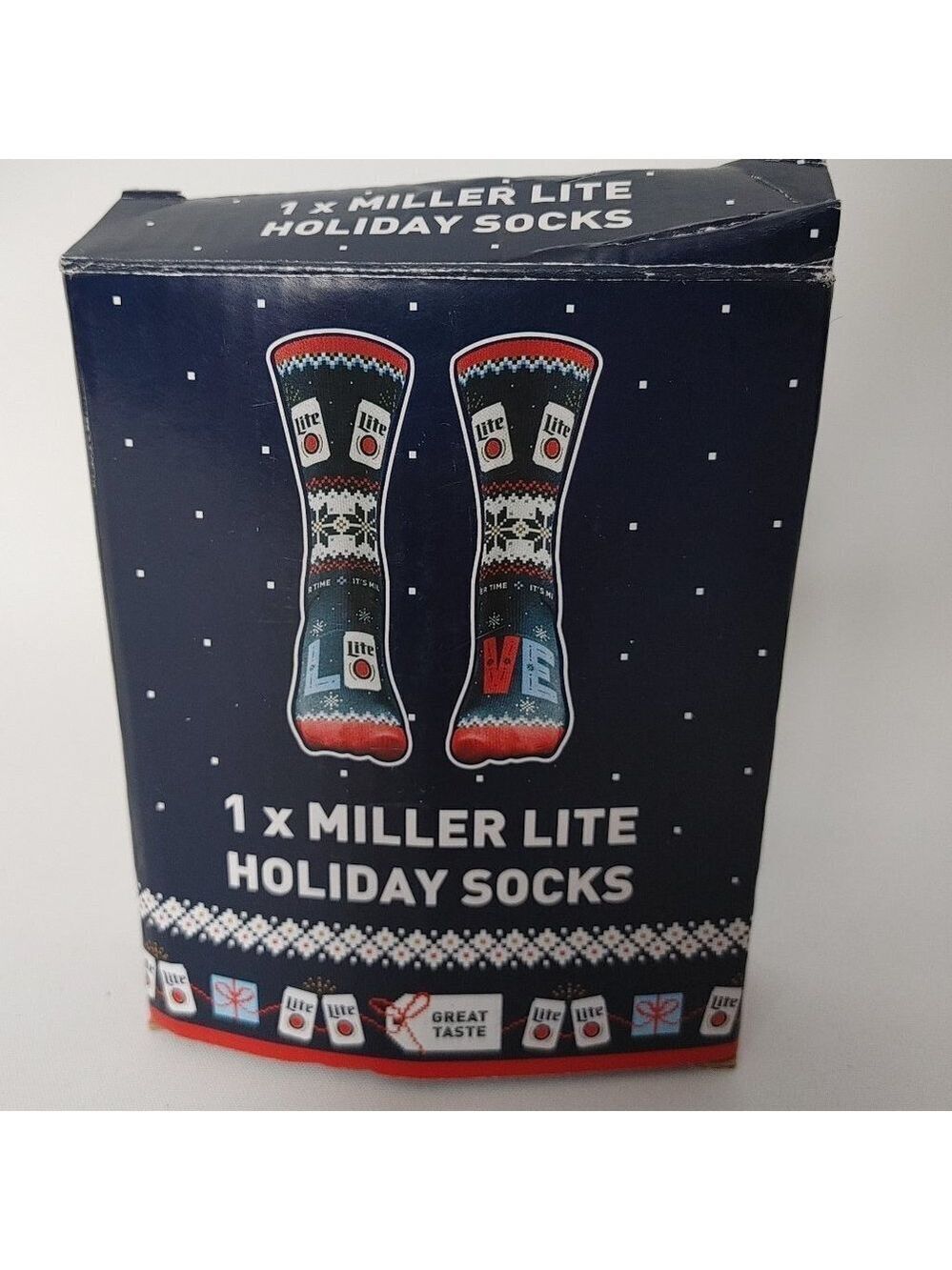 Miller Lite Holiday Socks BNIP Beer Socks Christmas Valentines Ugly Sweater